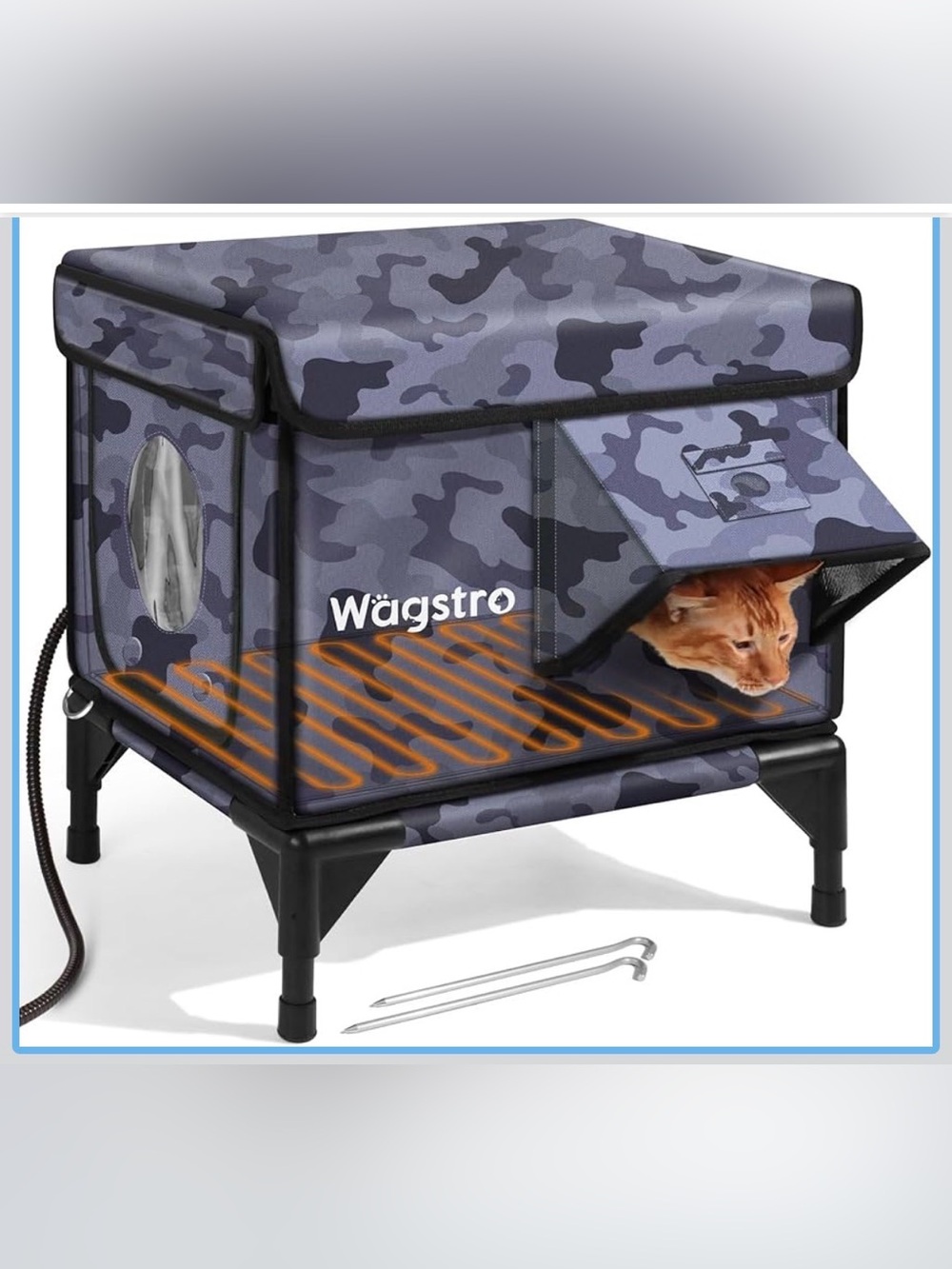 New Open Box Black Camo Heated Cat House for Outside, Insulated Weatherproof